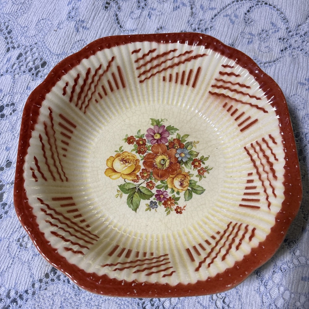 Antique 8 1/2 Inch Ironstone Serving Bowl Pansies C.P. Co. Crown Pottery USA